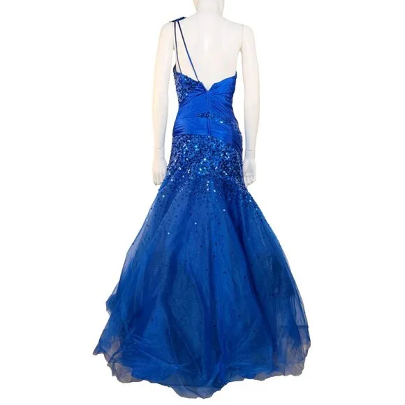 EUC Asymmetric Blue Tulle & Sequin Ball Gown - Womens Size 2 Tiffany Prom Dress - Picture 2 of 5